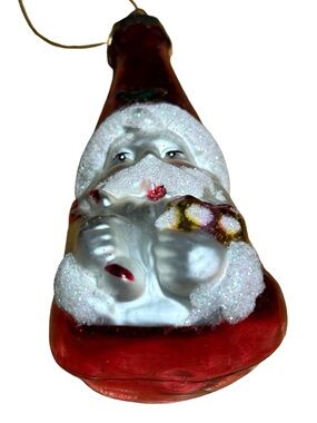Glitter Santa Glass Christmas Ornament - Red & White